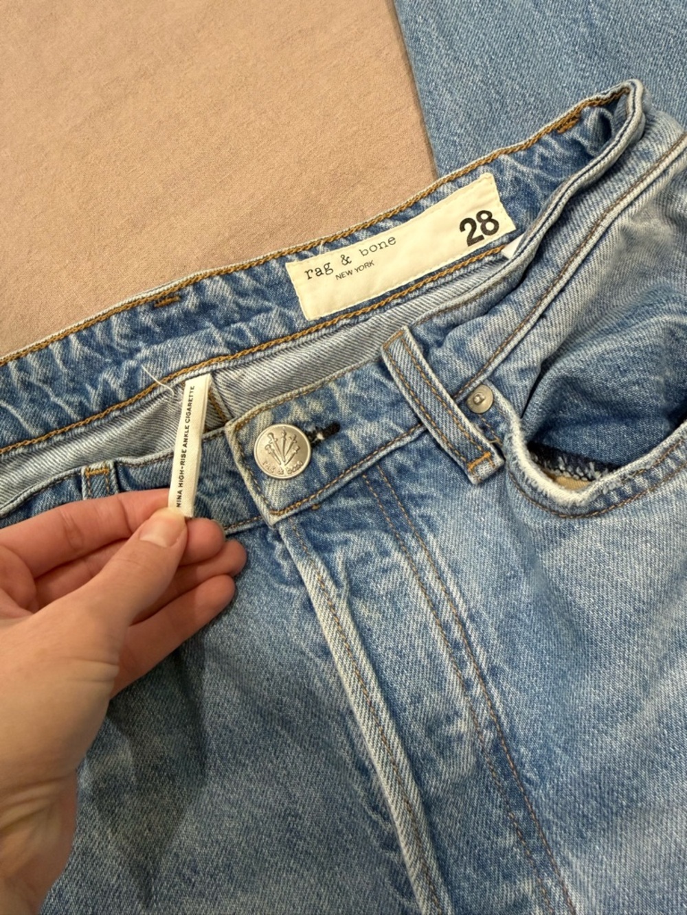 rag & bone Light Blue High Rise Straight Jeans - Picture 2 of 5